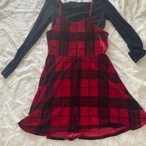 Epic Threads red dress with a black shirt underneath!
